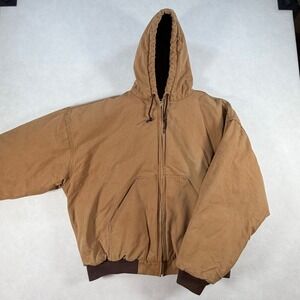 Vintage WearGuard Mens XL Brown Duck Canvas Quilted Hooded Work Jacket Full Zip